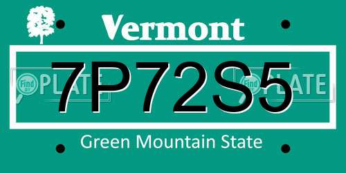 7P72S5 Vermont License Plate