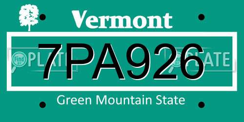 7PA926 Vermont License Plate