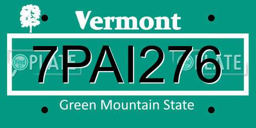 7PAI276 Vermont License Plate