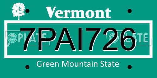 7PAI726 Vermont License Plate