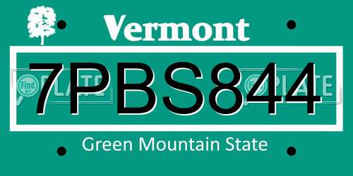 7PBS844 Vermont License Plate