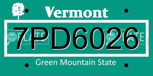 7PD6026 Vermont License Plate