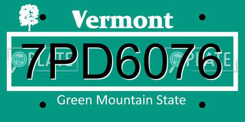 7PD6076 Vermont License Plate
