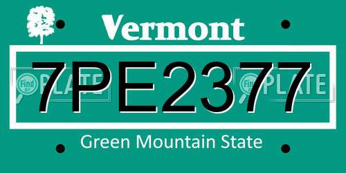 7PE2377 Vermont License Plate