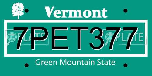 7PET377 Vermont License Plate