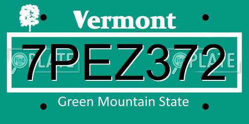 7PEZ372 Vermont License Plate