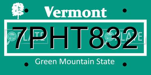 7PHT832 Vermont License Plate
