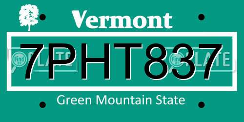 7PHT837 Vermont License Plate