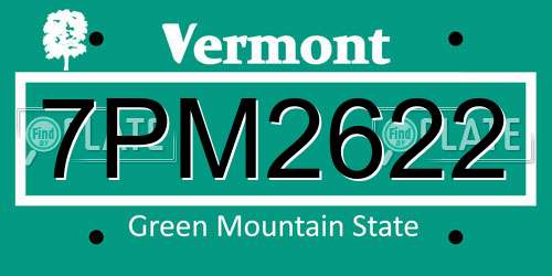 7PM2622 Vermont License Plate