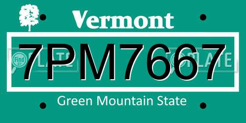 7PM7667 Vermont License Plate