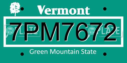 7PM7672 Vermont License Plate