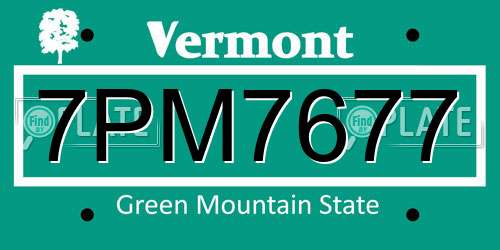 7PM7677 Vermont License Plate