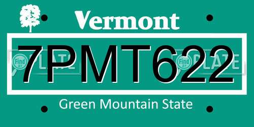 7PMT622 Vermont License Plate