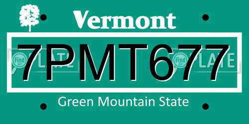 7PMT677 Vermont License Plate