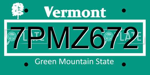 7PMZ672 Vermont License Plate