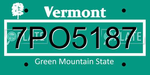 7PO5187 Vermont License Plate