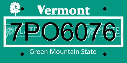 7PO6076 Vermont License Plate