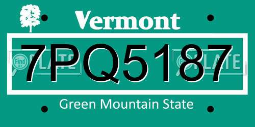 7PQ5187 Vermont License Plate