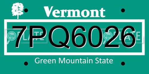 7PQ6026 Vermont License Plate