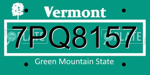 7PQ8157 Vermont License Plate