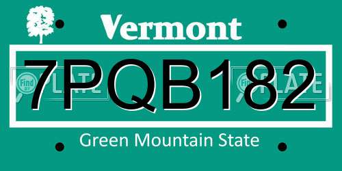 7PQB182 Vermont License Plate