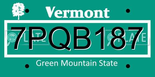 7PQB187 Vermont License Plate