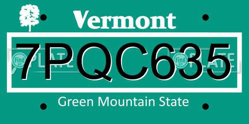 7PQC635 Vermont License Plate
