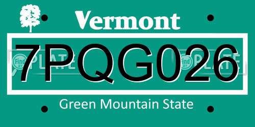 7PQG026 Vermont License Plate