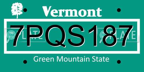 7PQS187 Vermont License Plate