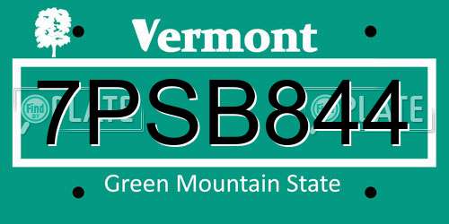 7PSB844 Vermont License Plate