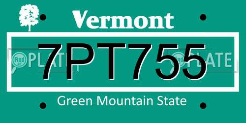 7PT755 Vermont License Plate