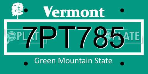 7PT785 Vermont License Plate