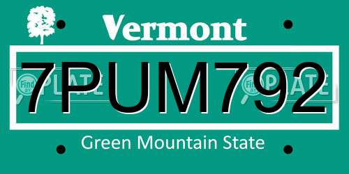 7PUM792 Vermont License Plate