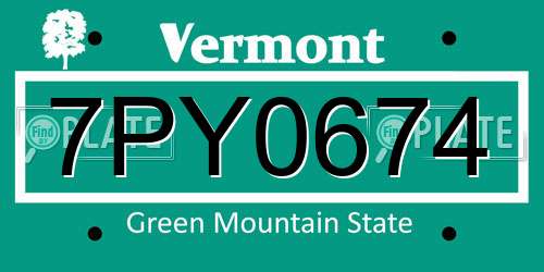 7PY0674 Vermont License Plate