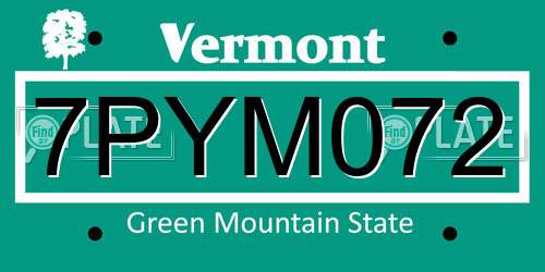7PYM072 Vermont License Plate