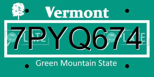 7PYQ674 Vermont License Plate