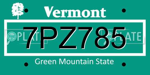7PZ785 Vermont License Plate