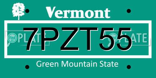 7PZT55 Vermont License Plate