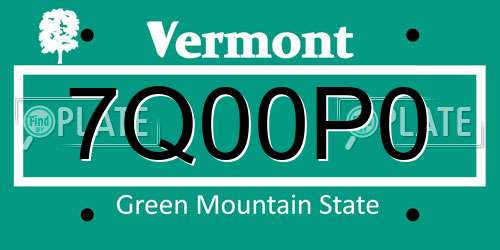 7Q00P0 Vermont License Plate