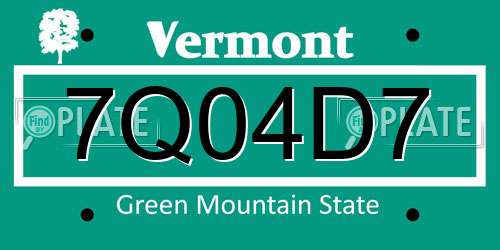 7Q04D7 Vermont License Plate