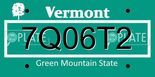 7Q06T2 Vermont License Plate