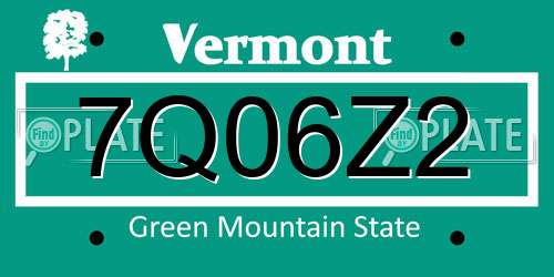 7Q06Z2 Vermont License Plate