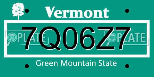 7Q06Z7 Vermont License Plate