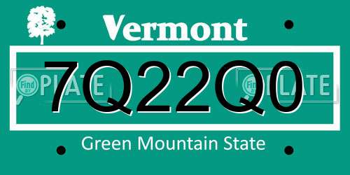 7Q22Q0 Vermont License Plate