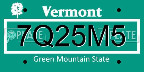 7Q25M5 Vermont License Plate