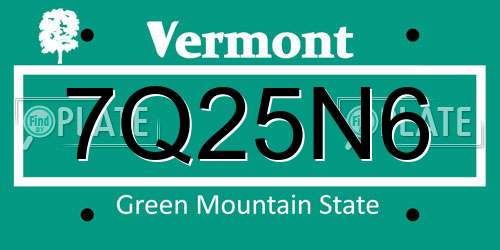 7Q25N6 Vermont License Plate