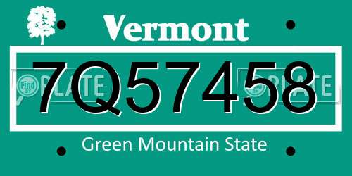 7Q57458 Vermont License Plate