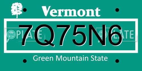 7Q75N6 Vermont License Plate