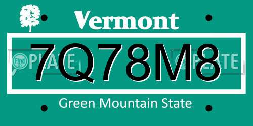 7Q78M8 Vermont License Plate