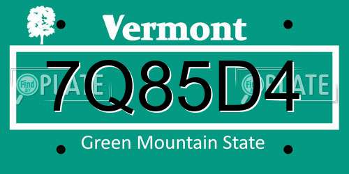 7Q85D4 Vermont License Plate